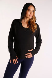 Green Apple Active New Lili Crop Hoodie - Black Black / Small / Bamboo Viscose 70% Organic Cotton 25% Spandex 5% New Lili Crop Hoodie - Black